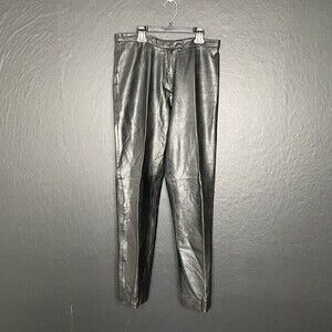Vintage Black Leather Pants Size 10 Designer JLC New York 100% LEATHER High Rise